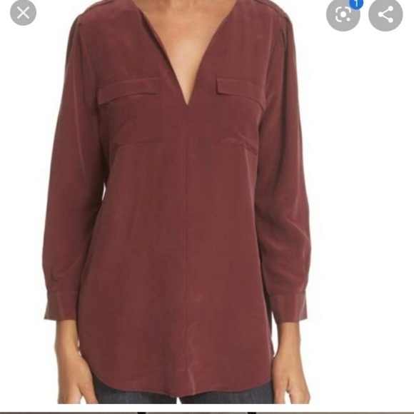 Joie Marlo Silk Blouse Maroon - Picture 1 of 7